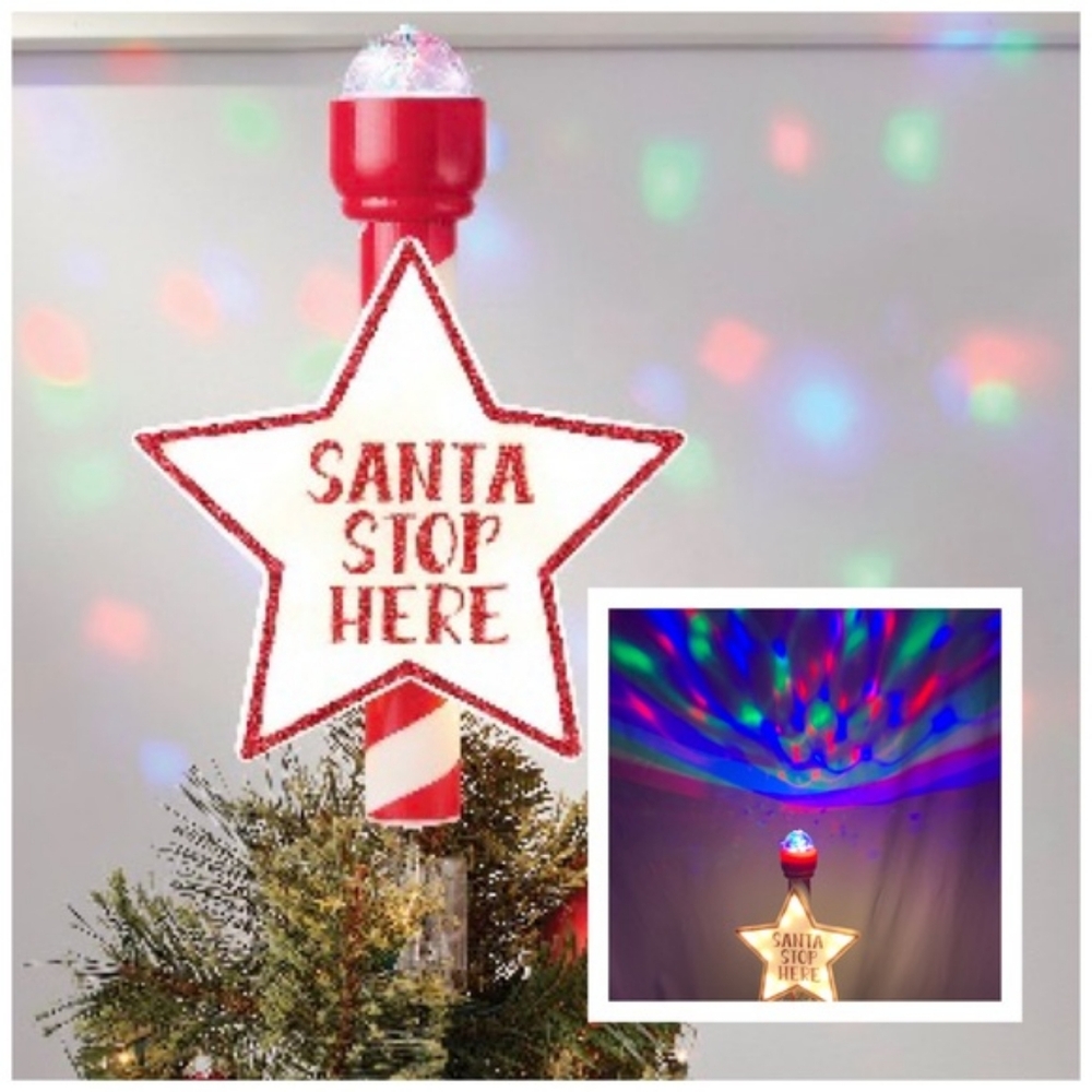 "Santa Stop Here" Star Tree Topper With Multicolor LED Lights